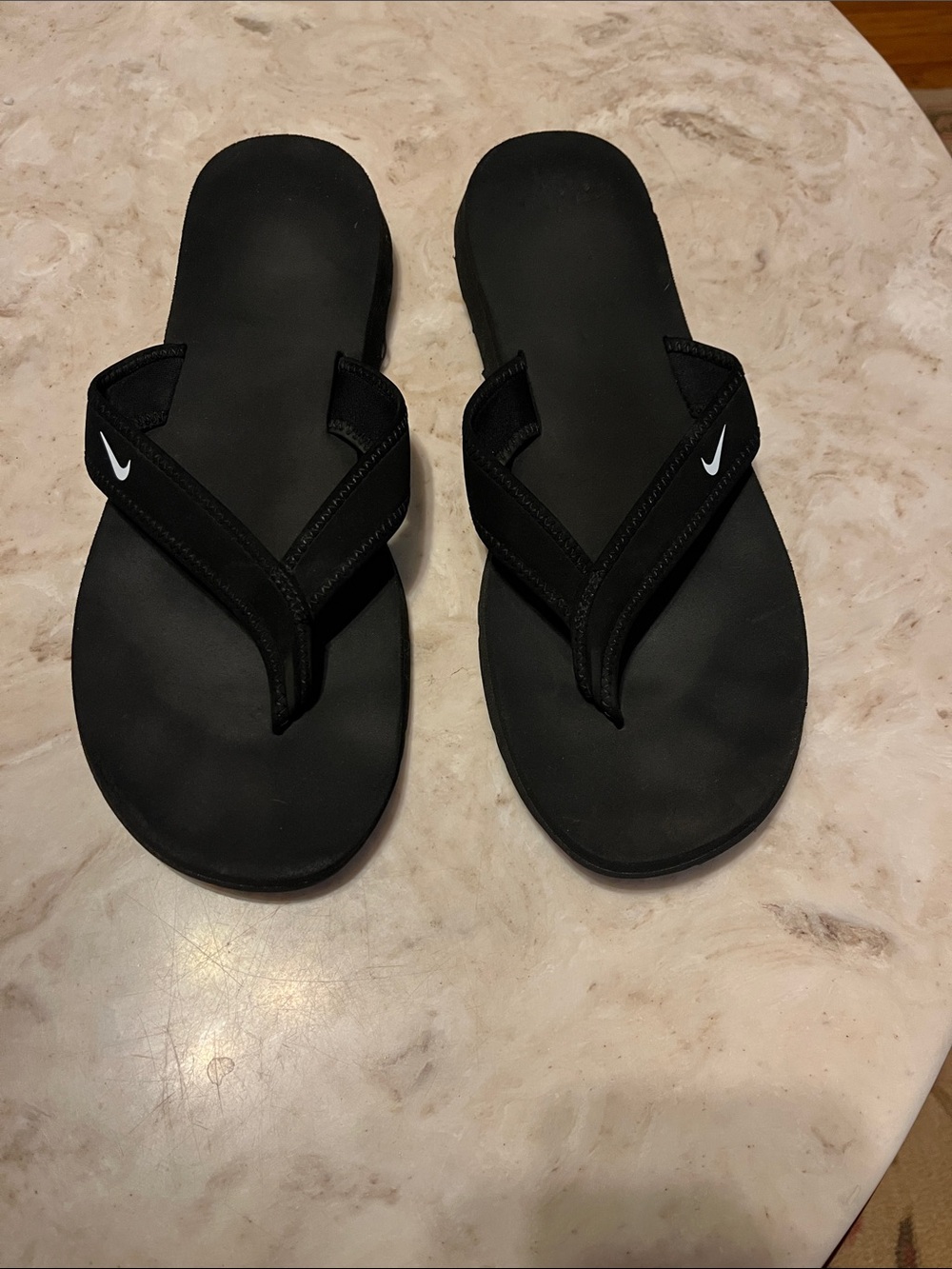 Nike Black Flip Flop Sandals with White Logo